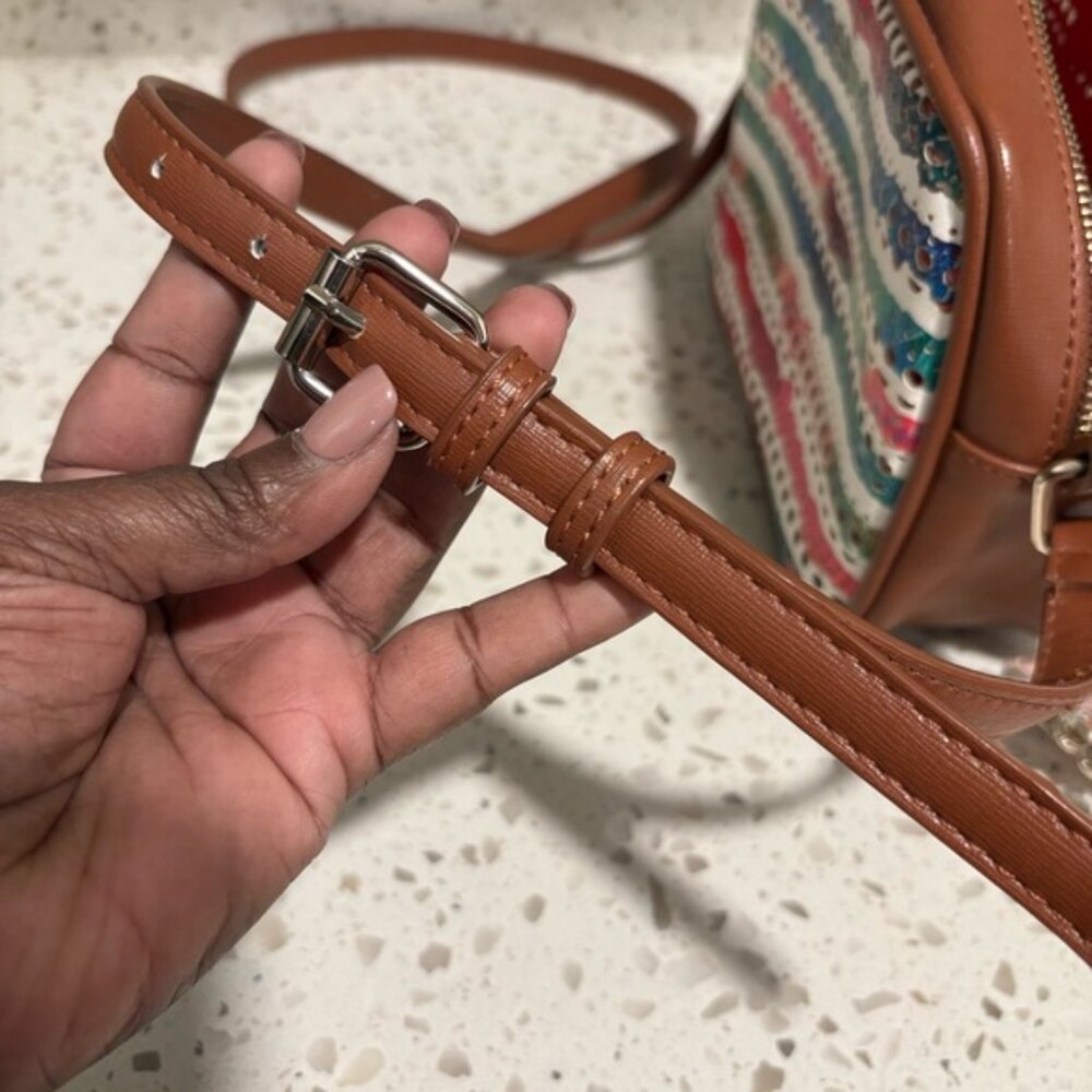 Desigual Charlotte Shoulder Bag Marine Print Perforated Brown Faux Leather Boho - Picture 12 of 15